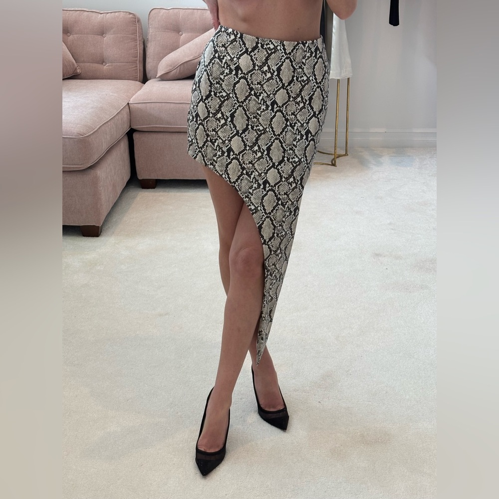 Ronny Kobo Assymetrical Snake Snakeskin Maxi Skirt XS faux leather